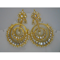 Gold Plated Traditional Handcrafted Pearl Kundan Mina Beaded Earrings for Women/Girls