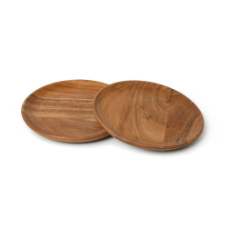 7-Inch Round Mango Wood Serving Plates – Set of 2 | Natural Finish